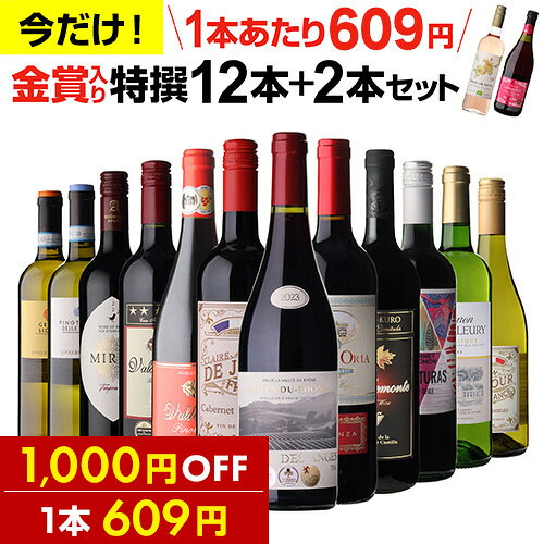 ワイン ワインセット 52％ ！金賞入り特選ワイン12本+2本セット(合計14本) 赤ワイン 白ワイン ワインセット …