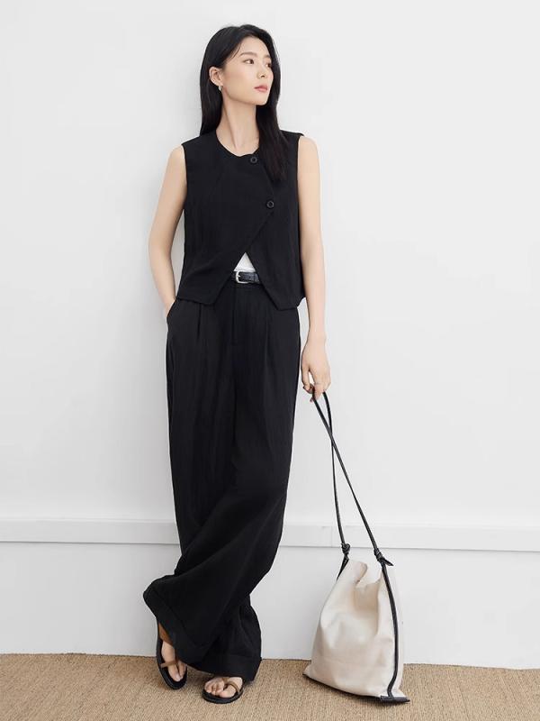 レディース セットアップ ベスト ジレ ワイドパンツ 2点セット ロングパンツ 上品 通勤 オフィスカジュ..