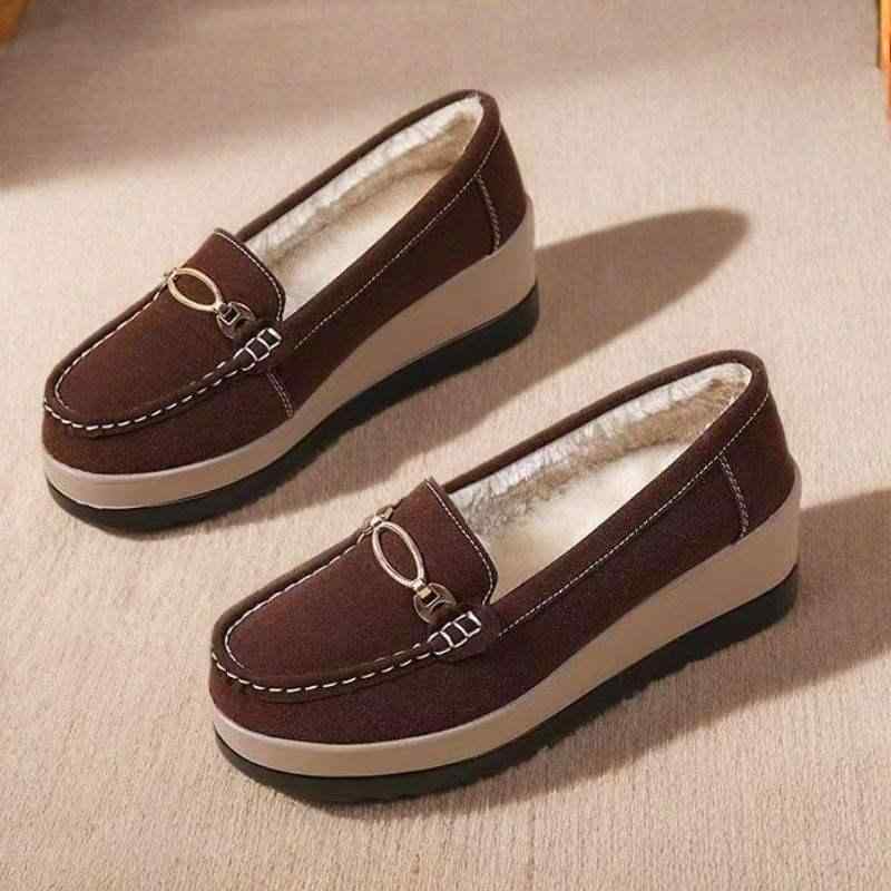 秋冬 レディース ママシューズ 暖か 綿 柔らか底 厚底 ウェッジヒール プラットフォーム スリップオン ..