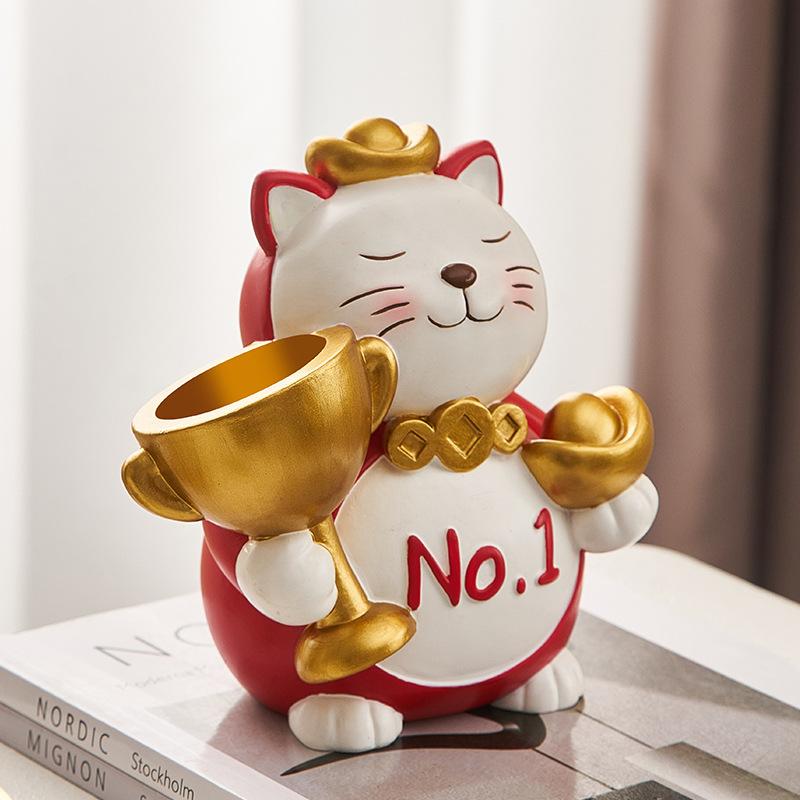 Rakuten - 招き猫 置物 フィギュア オブジェ インテリア雑貨 開運グッズ 縁起物 卓上 玄関 リビング オフィス デスク周り 室内装飾 普段使い かわいい おしゃれ 高級感 コンパクト