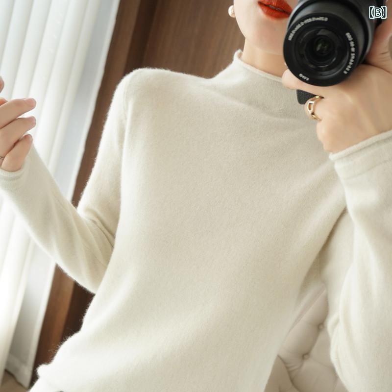 くらしのセロネのニットセーター スウェーター 秋冬 レディース 防寒 暖か ウール プルオーバー ショート丈 ハーフハイネック インナー ベースレイヤー レイヤード トップス 吸湿速乾｜アングル3