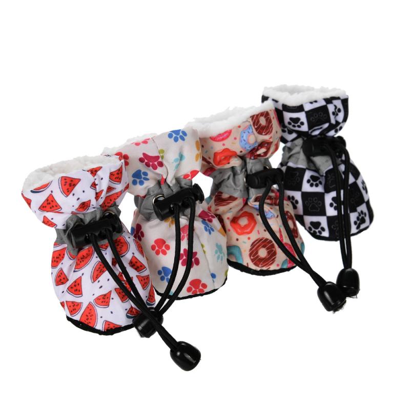 ドッグシューズ 小型犬用 秋冬 裏起毛 保温 滑り止め 反射材 ソフトソール 柄入り 足カバー 軽量 普段..