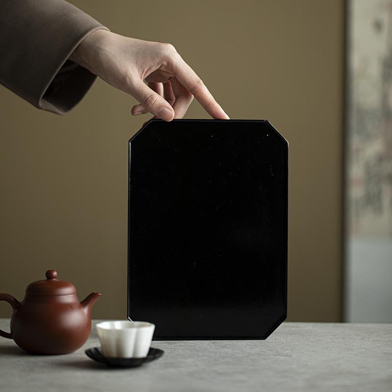 茶盤 漆器 茶台 鉄製 漆塗り 手作り 長方形 角皿 壺承 乾泡 中国茶 台湾茶 茶道具 お盆 トレイ プレート 上品 高見え 高級感 シック 和モダン インテリア