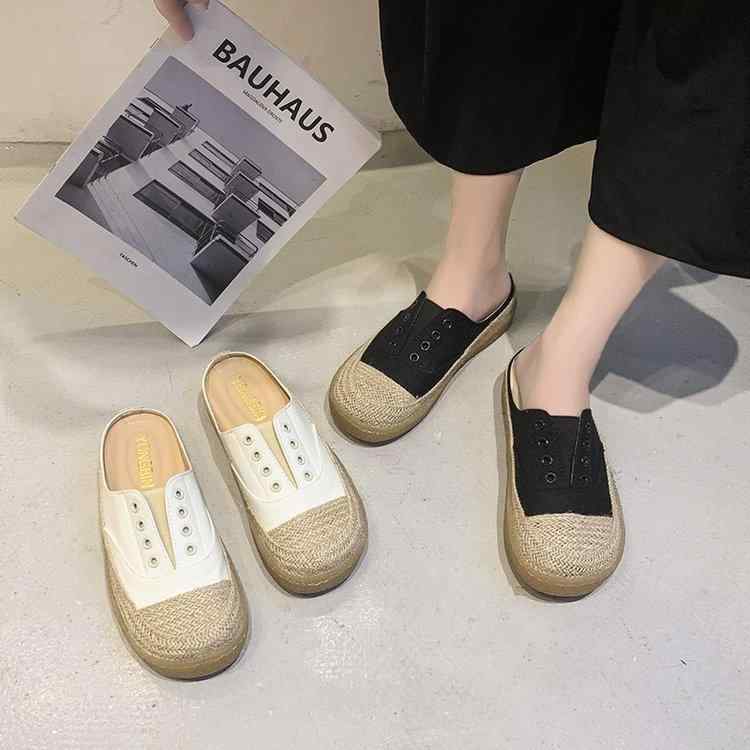 ミュール レディース レトロ キャンバス カジュアル スリッポン 楽ちん つま先あり 普段使い 外履き 軽量 綿 快適 万能 ファッション シューズ 春夏