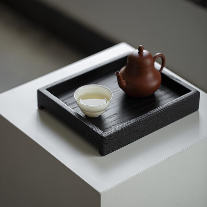 茶托 ティーマット コースター 茶盤 壺承 木製 アッシュ 無垢材 炭化加工 和風 侘寂 モダン ブラック おしゃれ 上品 高級感 ナチュラル シンプル インテリア 雑貨 キッチン用品 ティータイム 中国茶 茶器