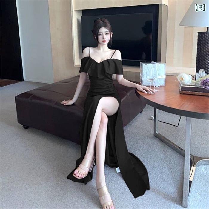 ワンピース レディース オフショルダー ロング丈 パーティードレス スリムフィット 細見え セクシー 高級感 個性派 エレガント