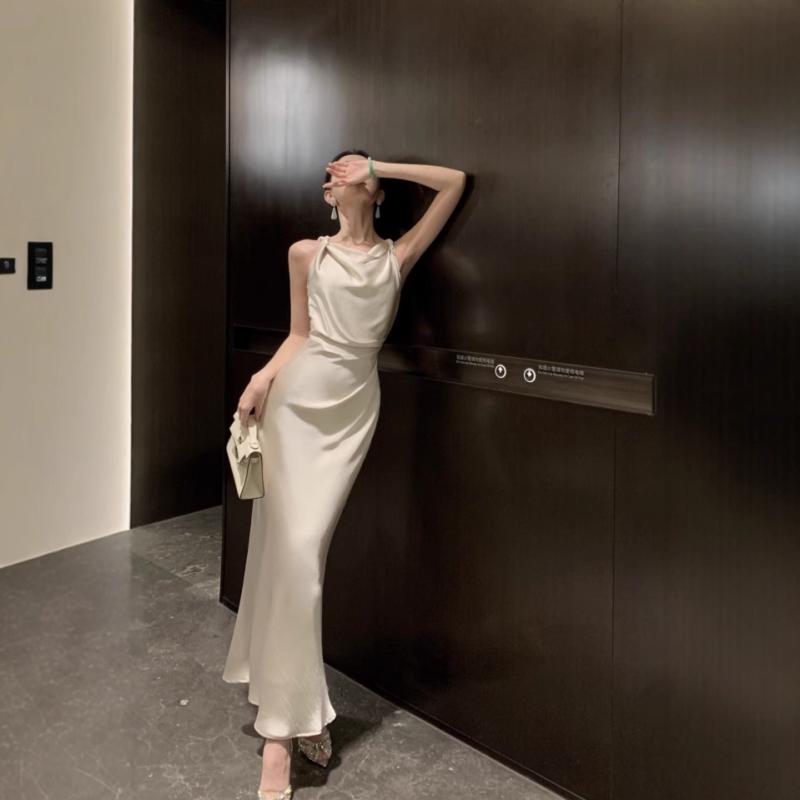 ドレス レディース パーティードレス イブニングドレス マーメイドドレス フレンチ サテン スリムフィット 高級感 エレガント キャミソールドレス