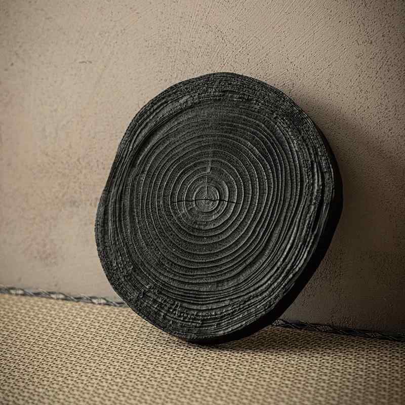 茶盤 茶台 壺承 天然木 アッシュ材 無垢材 円形 炭化加工 乾泡台 わびさび 和モダン 和風 上品 高見え きれいめ シック お盆 トレー インテリア ブラック