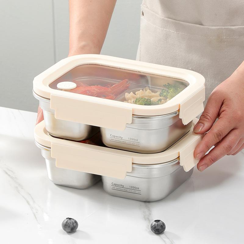 男女兼用 弁当箱 ランチボックス 保存容器 304ステンレス 密封 電子レンジ対応 フードコンテナ 作り置き 冷蔵庫 漏れ防止 食品容器 清潔 丈夫 シンプル 常備菜 シルバー