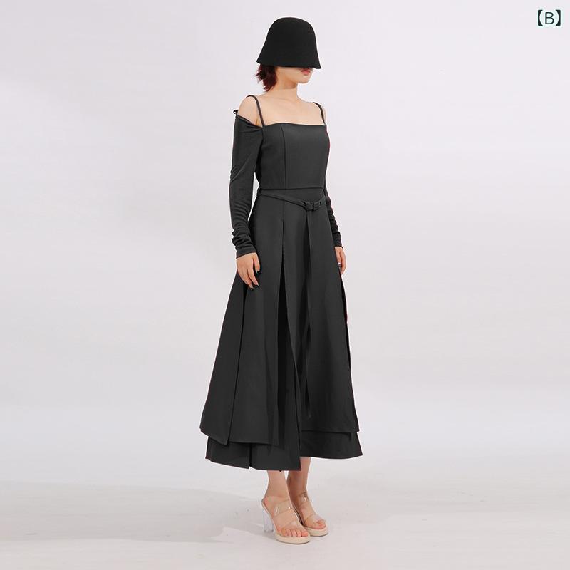 ワンピース パーティードレス レディース 秋冬 高級感 オフショルダー スリット 着痩せ ロング丈 伸縮性