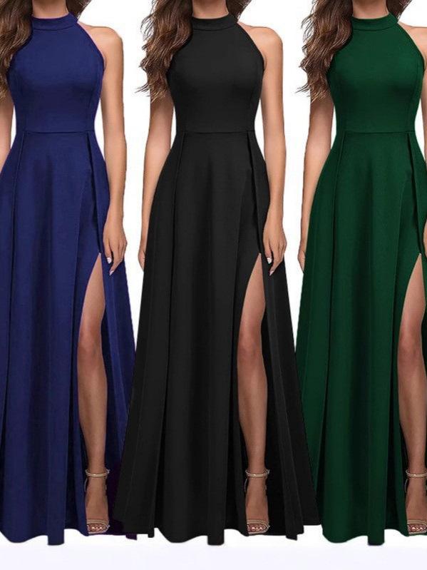 ロングドレス レディース ホルターネック スリット イブニング パーティー フォーマル ゲストウェア セレモニーウェア 高級感 エレガント マキシ丈 春夏
