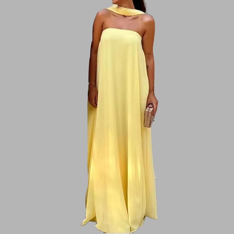 ワンピース レディース 晩餐会 パーティー 二次会 エレガント 欧米風 ベアトップ ウエストリボン ハイウエスト ロング丈 マキシ丈 体型カバー 高級感 ドレッシー 無地