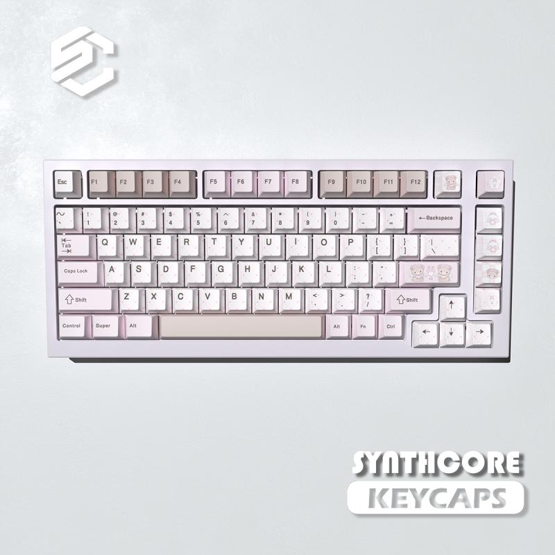 キーキャップ クマ キャラクター ティーパーティー PBT素材 熱昇華印刷 カスタマイズ 五面 桜ピンク 普段使い 高級感