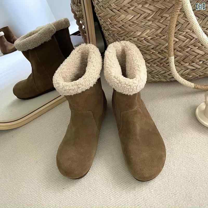 くらしのセロネのレディース スノーブーツ 本革 ショートブーツ 裏起毛 厚手 防寒 保温 暖かい ふわふわ もこもこ ナチュラル カジュアル 痛くない 履きやすい 普段使い 秋冬｜アングル3