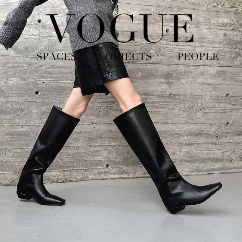 ロングブーツ レディース ミドル丈 スクエアトゥ 太ヒール フレンチレトロ 秋冬 膝下丈 普段使い