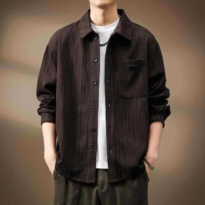 Rakuten - シャツジャケット メンズ 男性用 秋冬 長袖 竹節織り テクスチャー ゆったり レトロ ワークテイスト 普段使い ビッグシルエット 高級感 トップス
