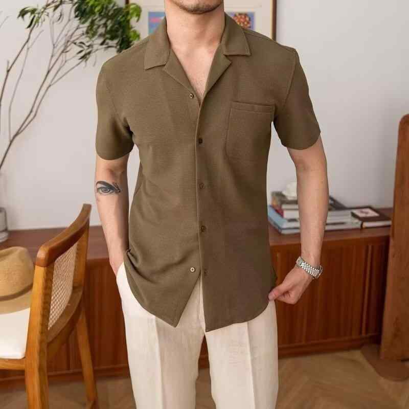 シャツ メンズ 半袖 五分袖 ゆったり 大きいサイズ ビッグシルエット ノーアイロン 接触冷感 普段使い 韓国風 香港風 春夏