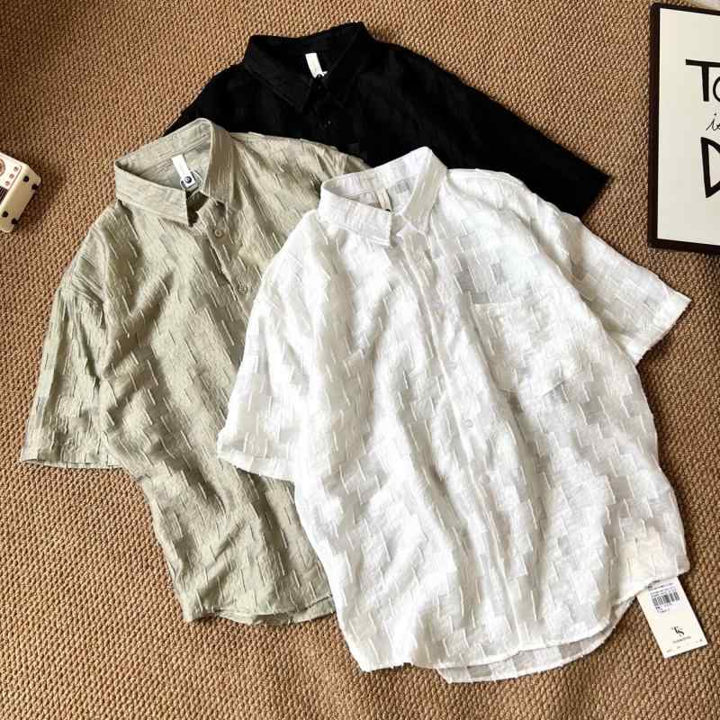 Long-Sleeve （Shape Holding） - シャツ メンズ 男性用 トップス 半袖 春夏 ジャカード織り 再生繊維 カジュアル 着回し ビッグシルエット 吸湿速乾 接触冷感 軽量 伸縮性 通勤用 部屋着
