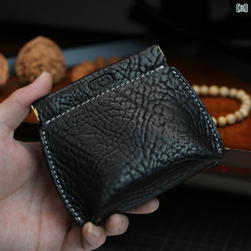 くらしのセロネの男女兼用 がま口ポーチ 本革 牛革 ベジタブルタンニンレザー 小銭入れ ミニ財布 多機能 大容量 小物入れ イヤホンケース アクセサリーポーチ 上品 高見え カジュアル 普段使い シンプル レトロ｜アングル2