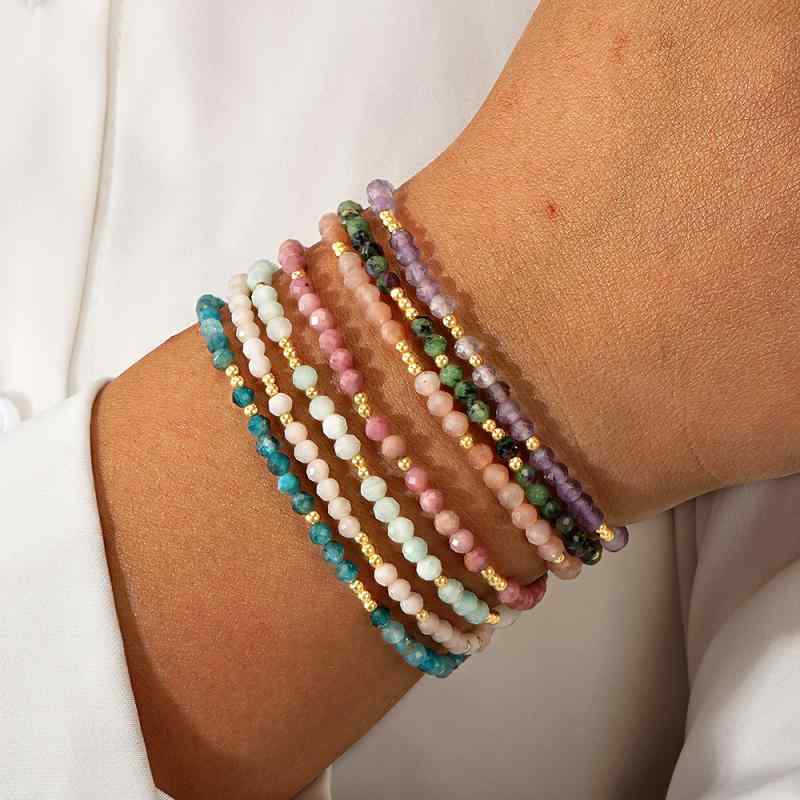 レディース ブレスレット 天然石 パワーストーン 多面カット ミックスカラー ビーズ アクセサリー ジュエリー 高見え 上品 大人可愛い 普段使い