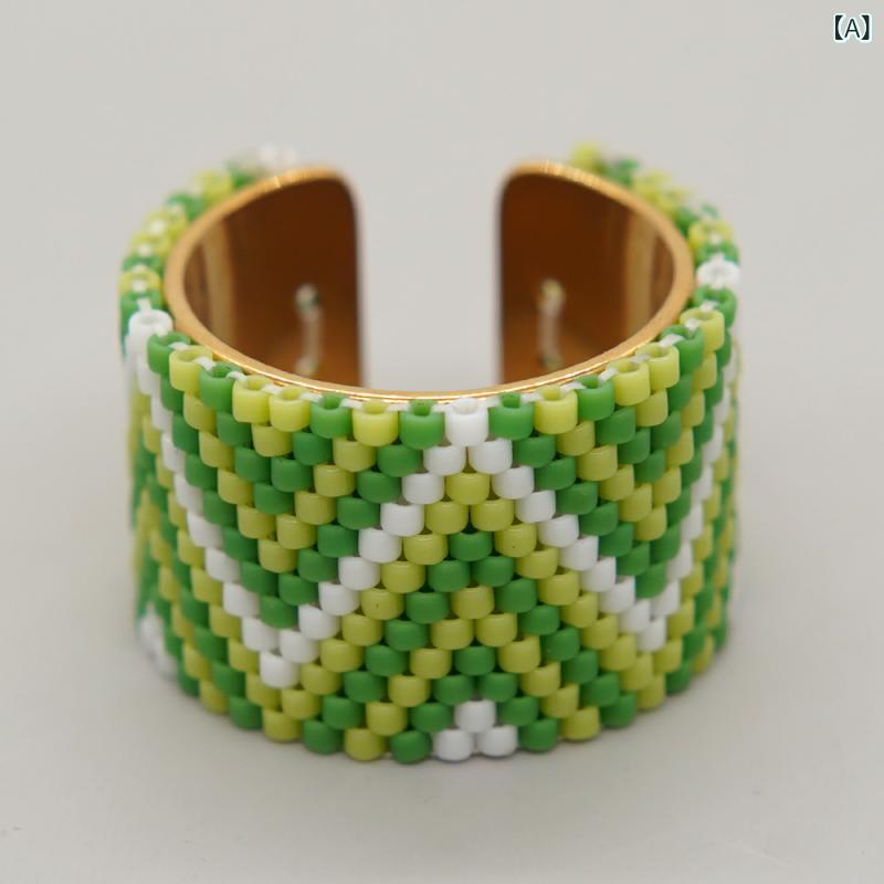 くらしのセロネのレディース 指輪 リング ステンレス ビーズ ハンドメイド 編み込み ボヘミアン 上品 高見え 大人可愛い アクセサリー アンティーク風 エスニック カジュアル デイリー 華奢 おしゃれ エレガント シンプル 個性的 ジュエリー 重ね付け｜アングル2