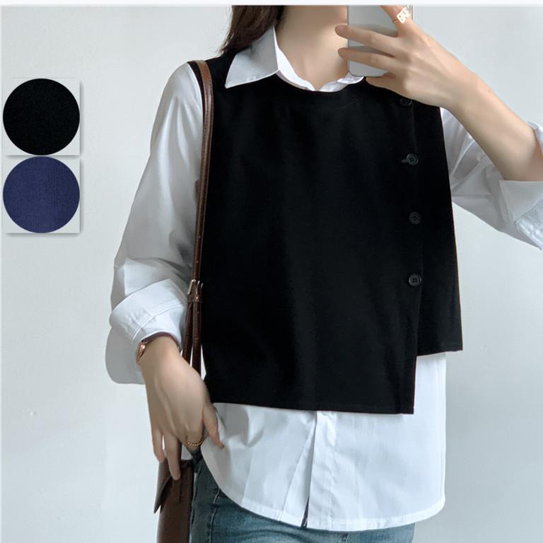 シャツ 長袖 トップス 切り替え フェイクツーピース ピンク 秋冬