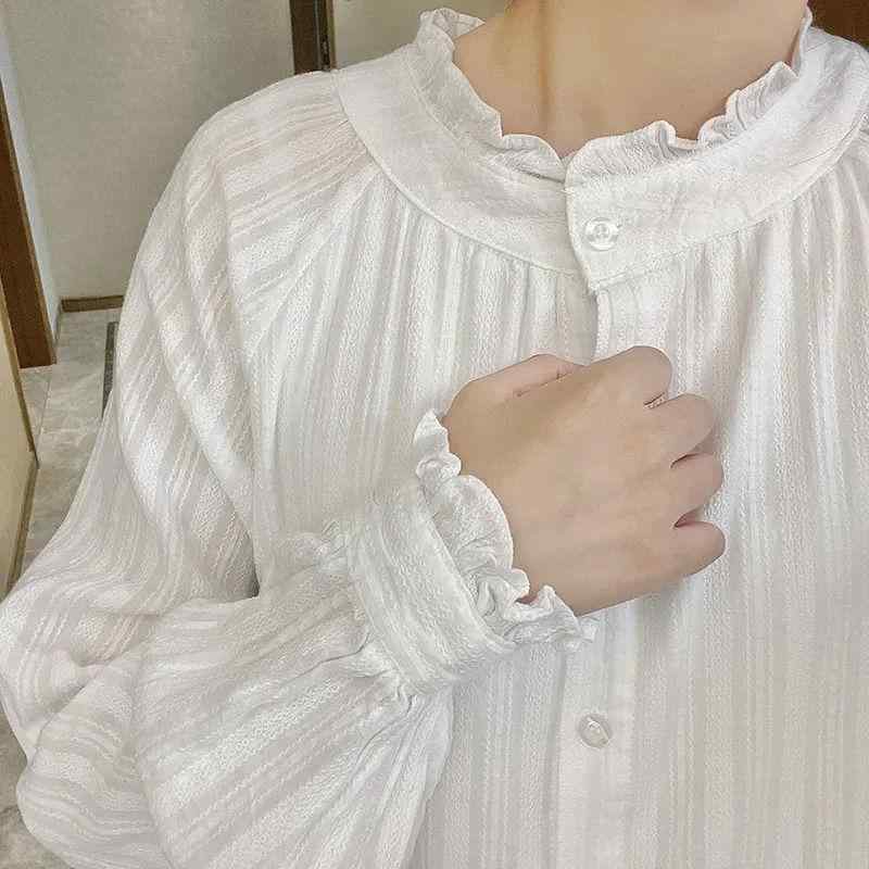 Rakuten - レディース シャツ 長袖 白 スタンドカラー フリル 通勤用 インナー ルーズ 秋冬 トップス