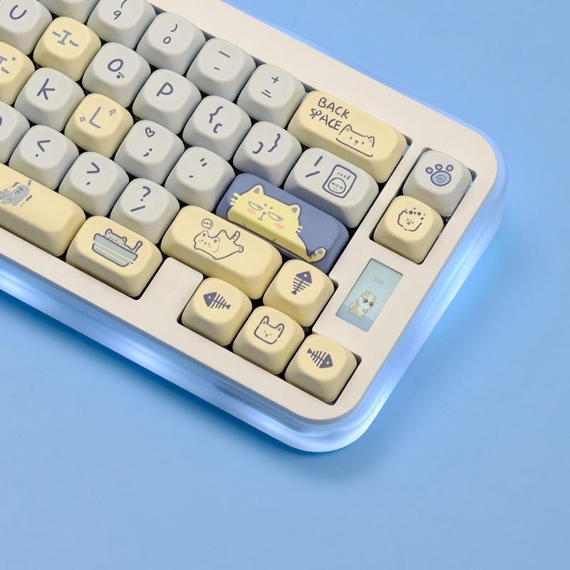 キーキャップ メカニカルキーボード用 ゲーミング PBT素材 猫デザイン かわいい 青 球状 熱昇華 141キ..