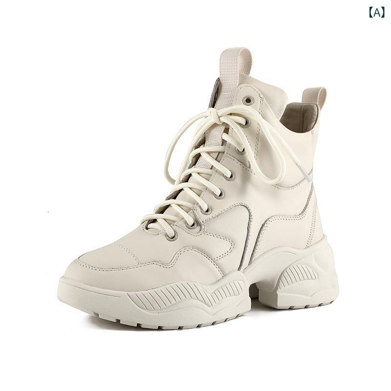 ショートブーツ レディース 秋冬 厚底 身長アップ ハイカット 革 起毛 ブラック アイボリー ピンク 普段使い