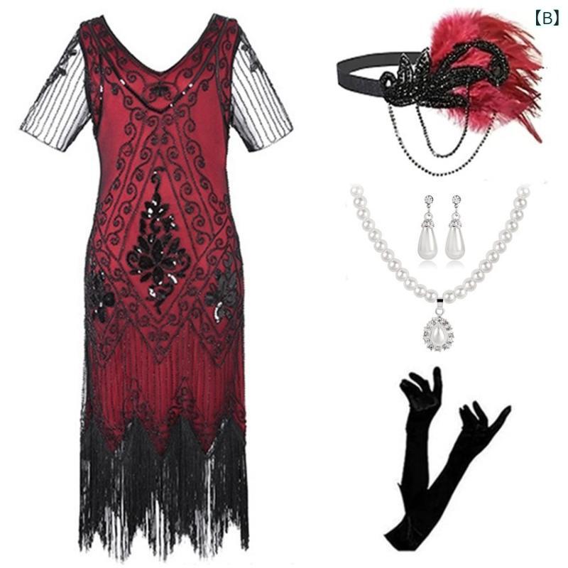 ドレス レディース パーティードレス イブニングドレス 半袖 Vネック スパンコール フリンジ ビーズ 高級感 華やか