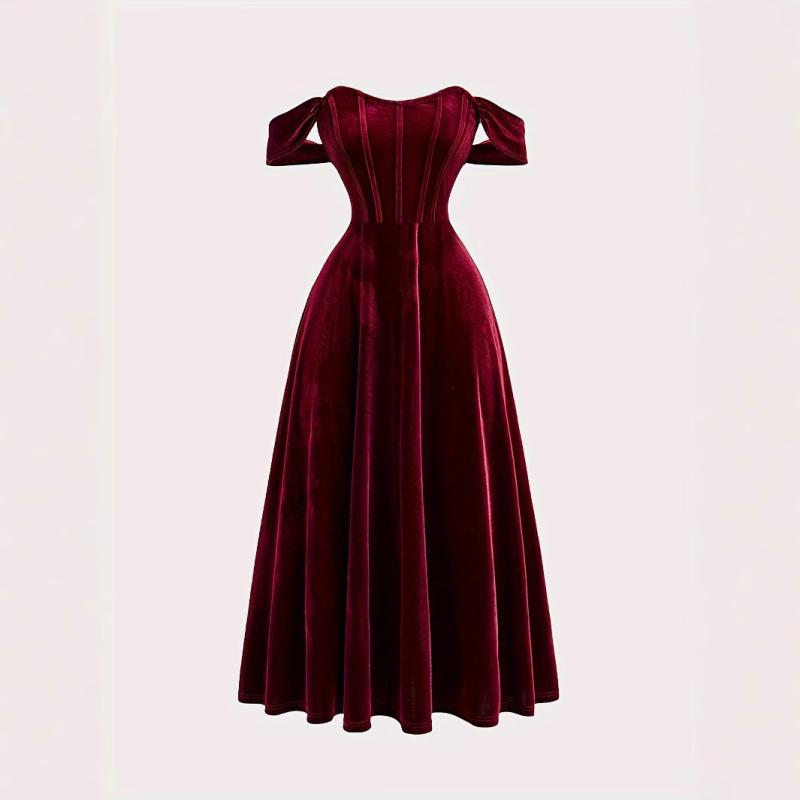 ・カテゴリ: ワンピース・スタイル: エレガント・生地: ベルベット・柄: 無地・加工: イージーケア・セット内容: 単品・スカート丈: ロング丈・スカートシルエット: Aライン・ネックライン: ベアトップ・袖タイプ: パフスリーブ・袖丈:...