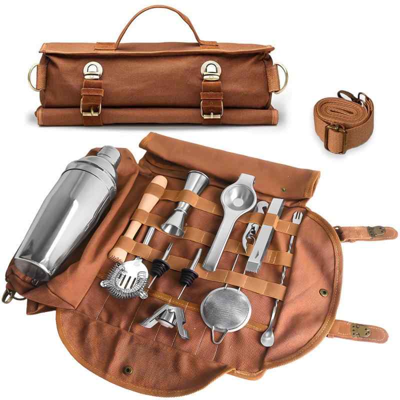 Aromatic Tree - 男女兼用 バーテンダーバッグ 帆布 ショルダー 調理器具 バーツール 収納バッグ 肩掛け 多機能 持ち運び 大容量 丈夫 プロ仕様 バー用品 アウトドア キャンプ シンプル オシャレ 便利 ツールバッグ