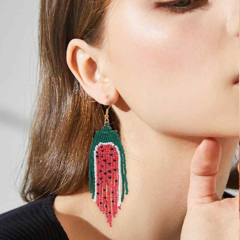 レディース ピアス フックピアス スイカカラー ビーズ ゴールド 揺れる 夏 高見え 上品 きれいめ 大人可愛い アクセサリー 個性的 カジュアル デイリー プレゼント ギフト レッド グリーン ポップ 小ぶり