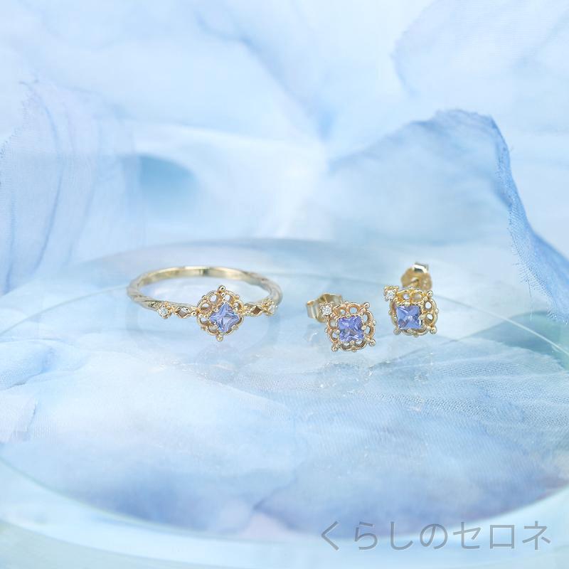 レディース アクセサリー 天然タンザナイト 方形 レトロ シンプル 925シルバー ゴールドメッキ 指輪 ネックレス イヤ…