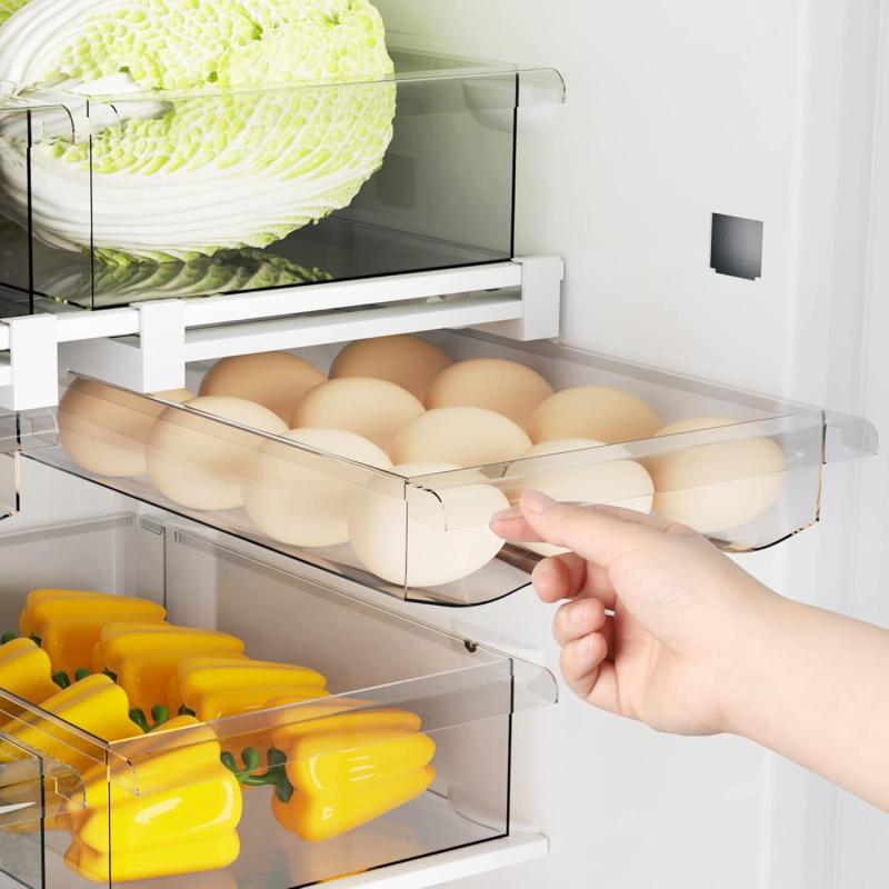 冷蔵庫 冷凍庫 収納 卵ケース 引き出し式 収納ボックス 仕切り付き 整理トレー キッチン収納 鮮度保持 野菜 果物 餃子 ストッカー 省スペース 食品用素材 整理整頓 便利 たまご