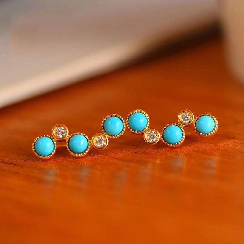 White Coral - ピアス ピンク 天然ターコイズ 純銀 イヤークリップ レトロ 宮廷風 アクセサリー 女性用 個性派 ジュエリー