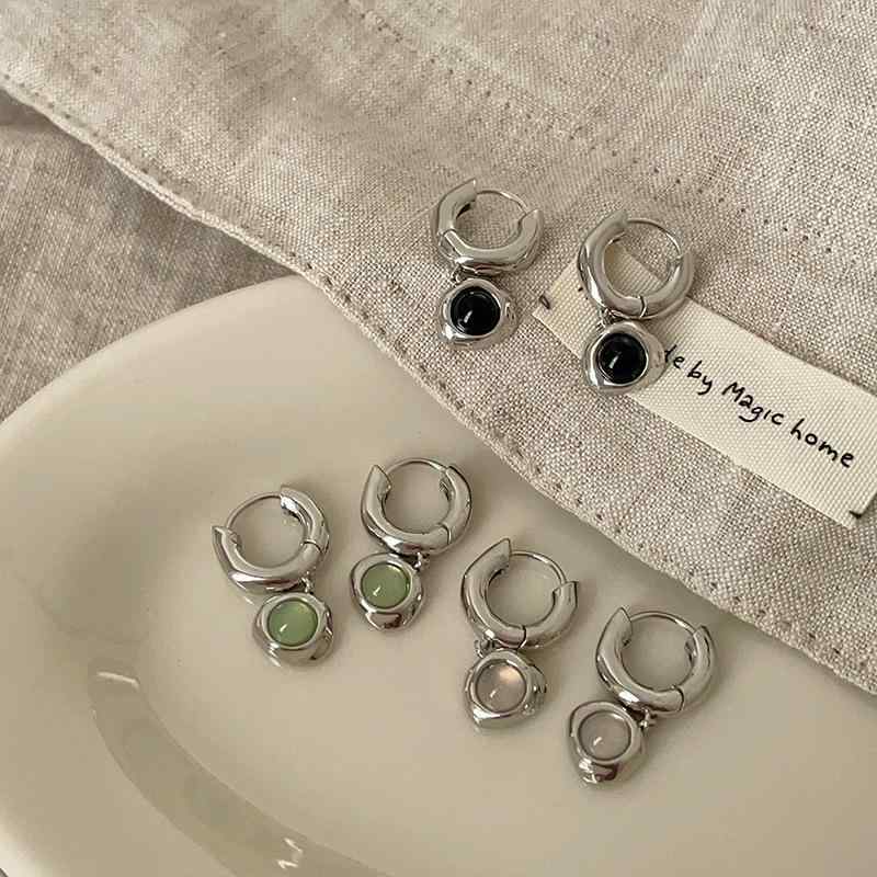 イヤリング レディース ピンク系 不規則メタル キャッツアイストーン 個性的 耳飾り 普段使い