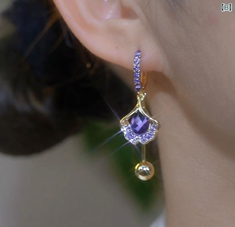 イヤリング 緑猫眼石 銀杏葉 流蘇 ジルコニア 耳飾り ピアス アクセサリー