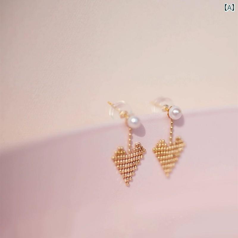 ピアス レディース ハート オーロラ パール 色褪せない かわいい イヤリング