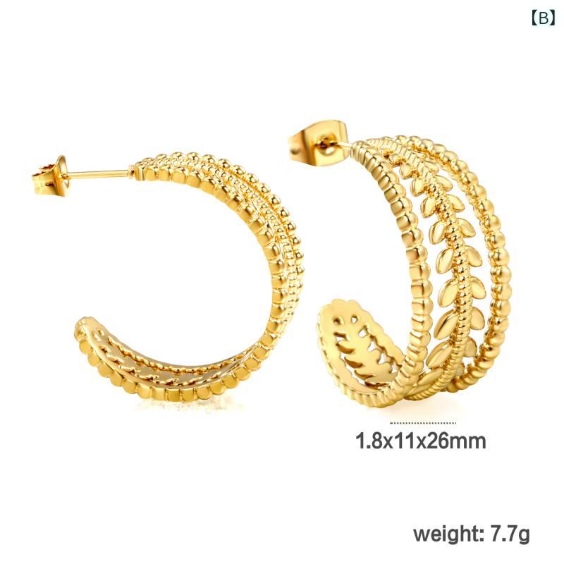 イヤリング ゴールド C字型 幾何学デザイン ステンレス モダン シンプル 女性用 アクセサリー 耳飾り