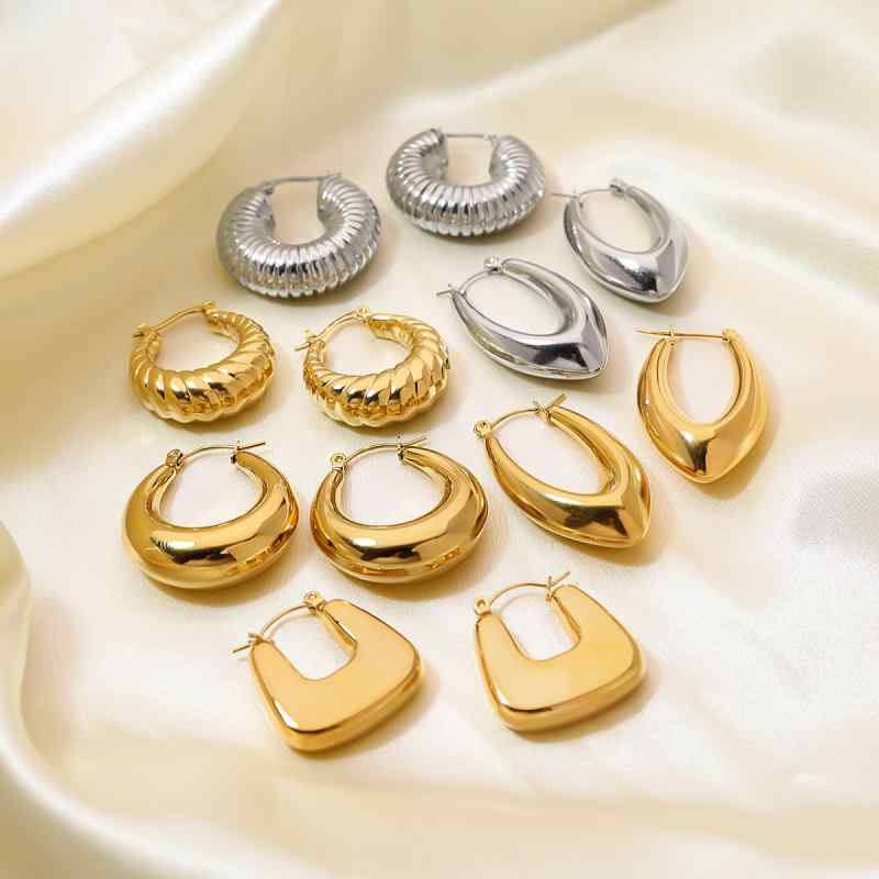 Cubic Zirconia - イヤリング レディース 水滴型 ピンク系 シンプル メタリック チタンスチール ゴールドメッキ イヤーカフ 高級感 耳飾り
