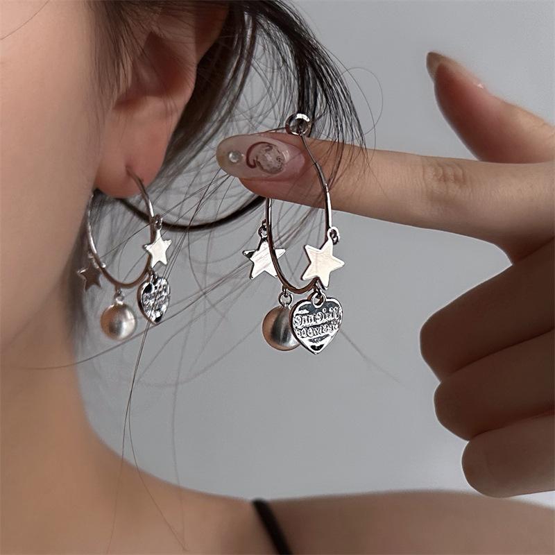 Freshwater Pearl - イヤリング レディース シルバー 金属 星 ハート シンプル クール デザイン 耳飾り ユニーク