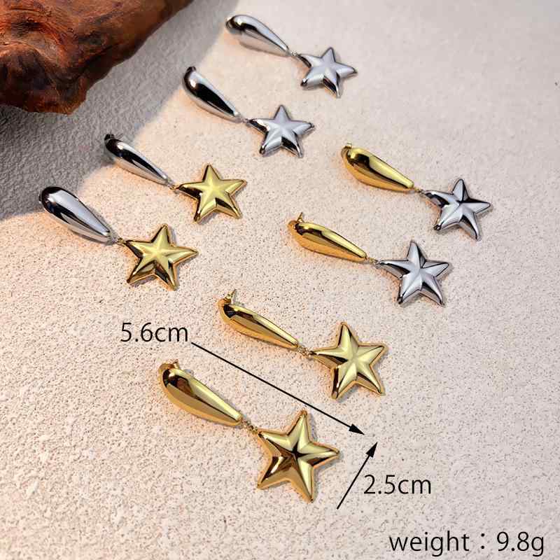 イヤリング 星型 ステンレス ピンク系 光沢仕上げ クールスタイル 耳飾り チタンスチール アクセサリー 軽量 普段使い