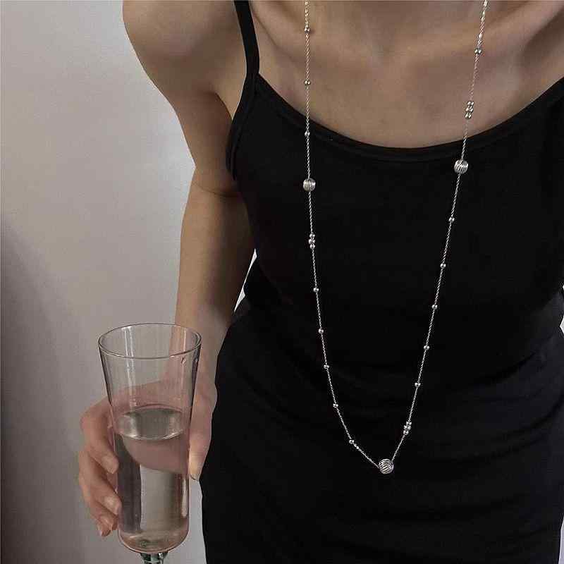 乐天商城 - ネックレス 春夏 ロング ビーズ 金属 ボール ペンダント セーター チェーン レイヤード 鎖骨チェーン 普段使い