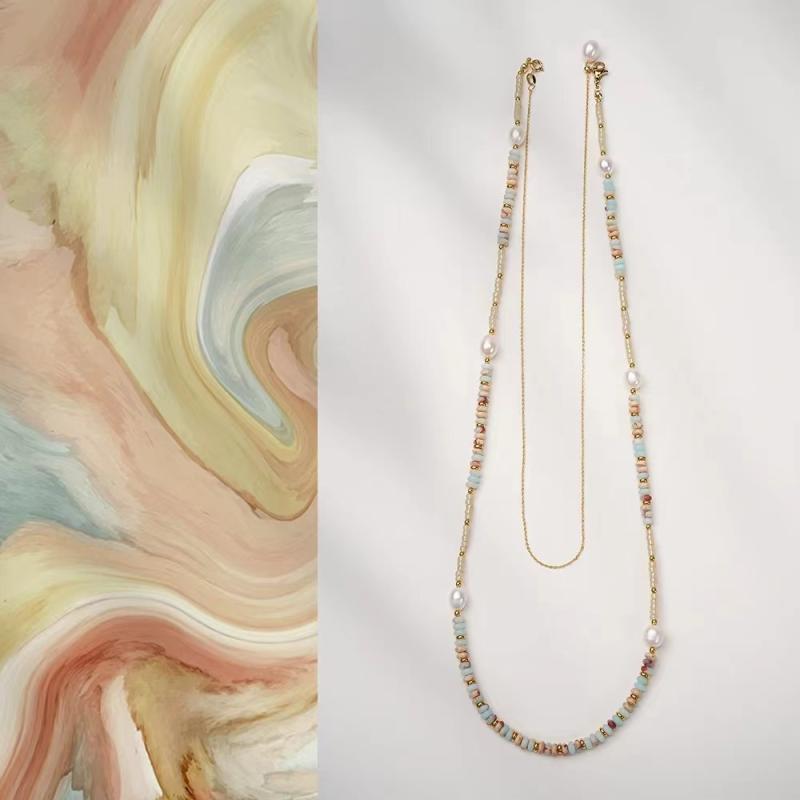 ネックレス淡水真珠バロック寿山石中...