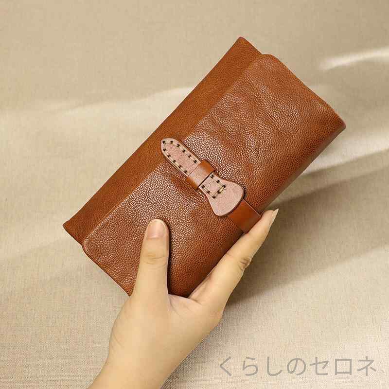 財布 レディース 長財布 スマホ財布 レトロ 本革 上質本革 手作り 引き紐 三つ折り...