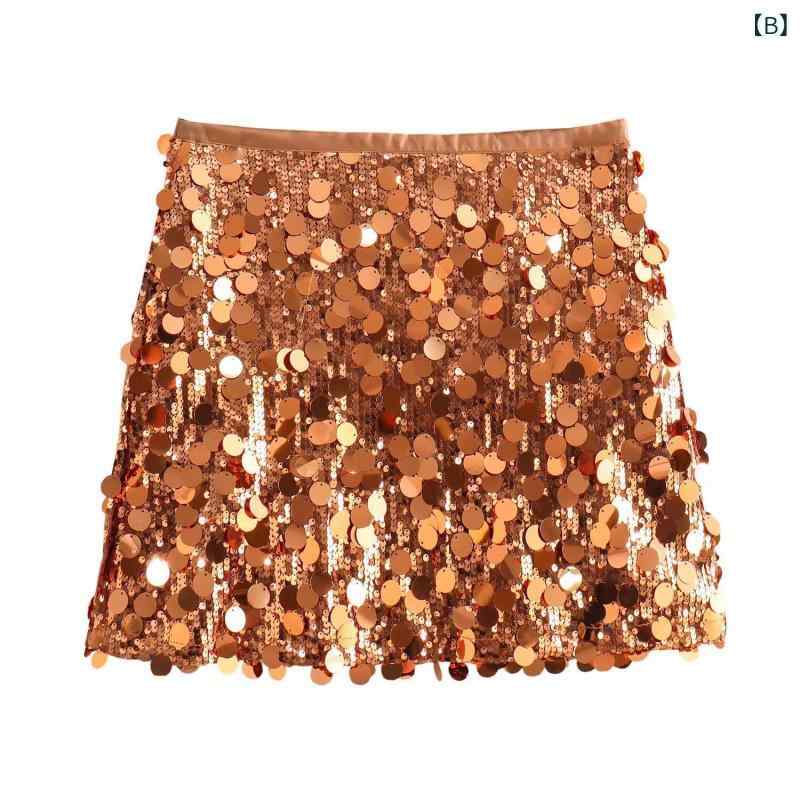 スカート レディース 秋冬 ピンク系 Aライン ハイウエスト ミニスカート スパンコール 欧米風 セクシー ヒップハグ フレア 軽量 伸縮性