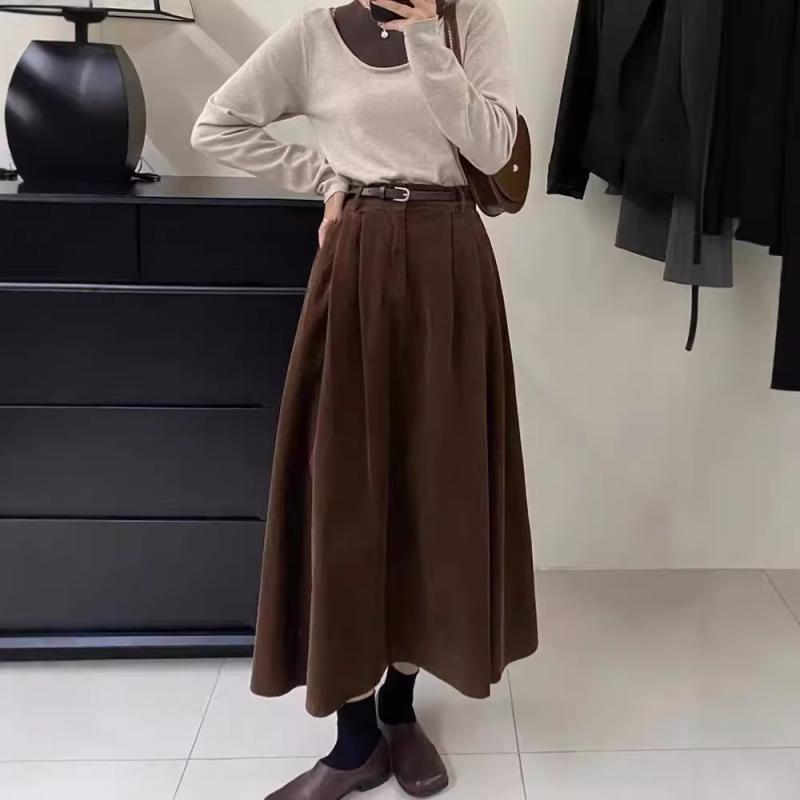 スカート レディース ミディ Aライン フレア 秋冬 ハイウエスト コーデュロイ ブラウン ピンク スタイルアップ 普段使い(4.0)