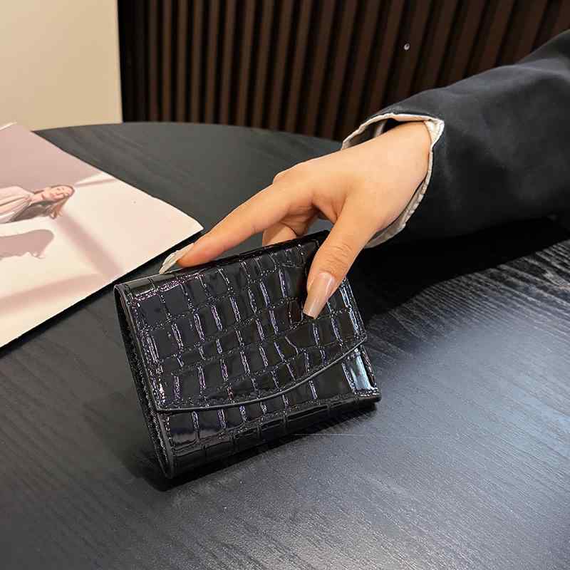U, 吉 - 財布 三つ折り 石目模様 光沢 長短款 収納 シンプル 小銭入れ 普段使い コンパクト