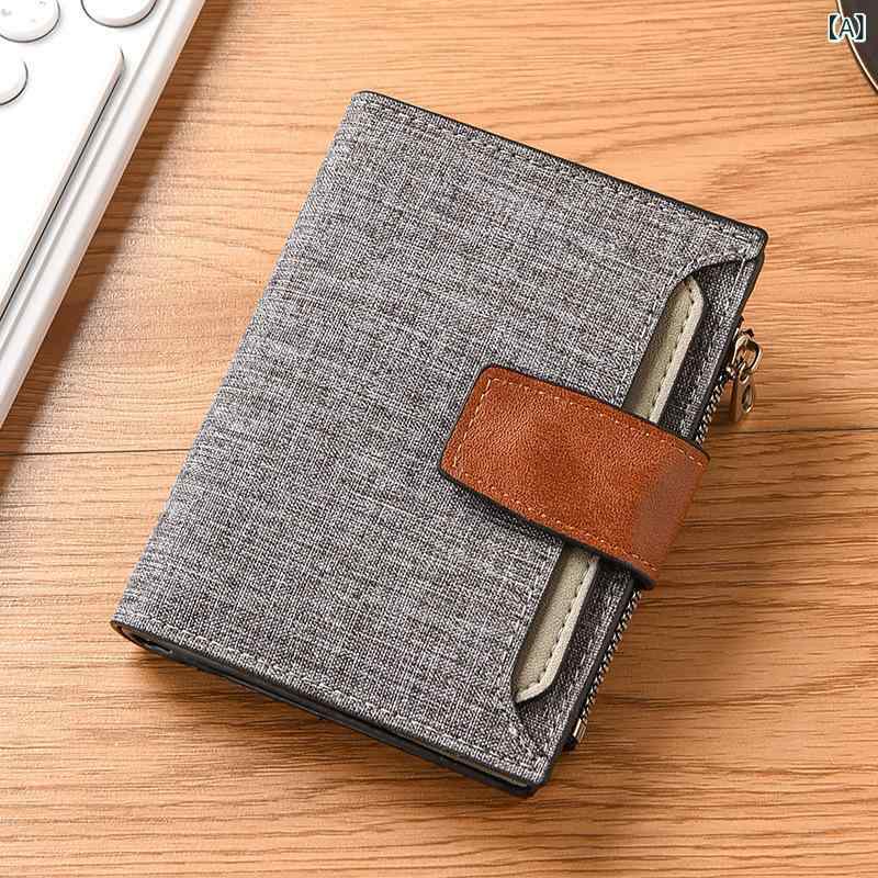 財布 メンズ 縦型 三つ折り ジッパー 多カードスロット 帆布 学生用 普段使い